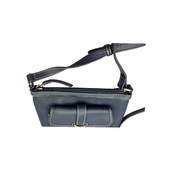 Dooney & Bourke Vtg. Navy Blue Pebbled Leather Crossbody Bag (lining flaws) - Picture 7 of 10